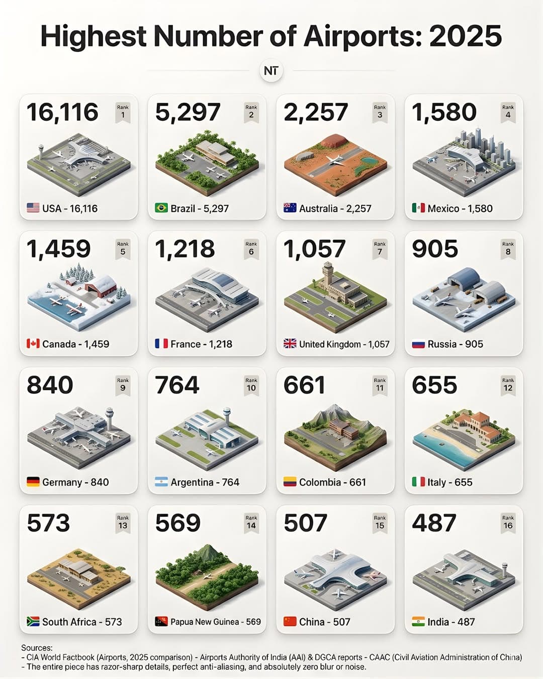 공항 수가 가장 많은 국가 (2025) ✈️🌍